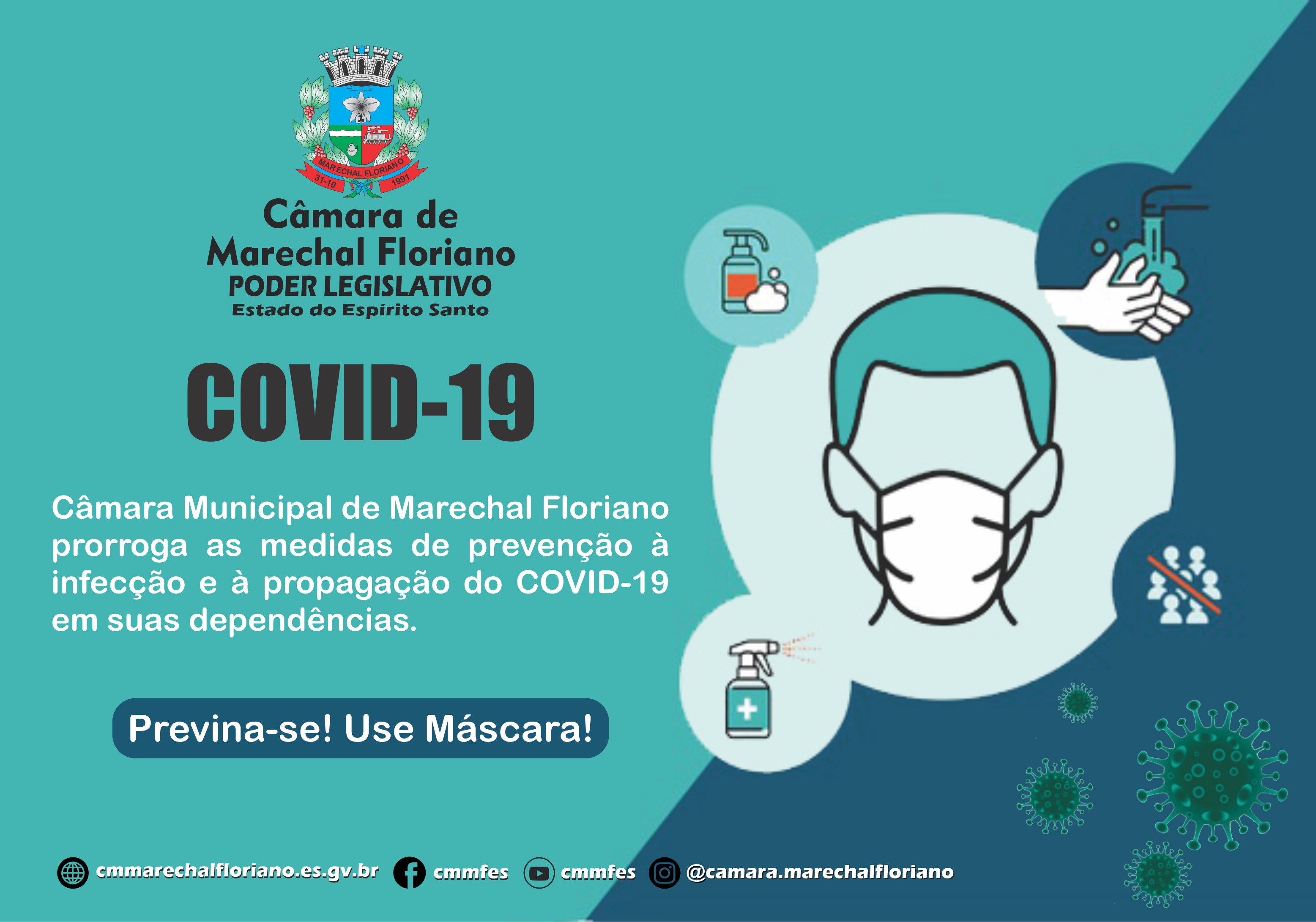 Câmara Municipal de Marechal Floriano prorroga as medidas de prevenção à infecção e à propagação do COVID-19 em suas dependências.