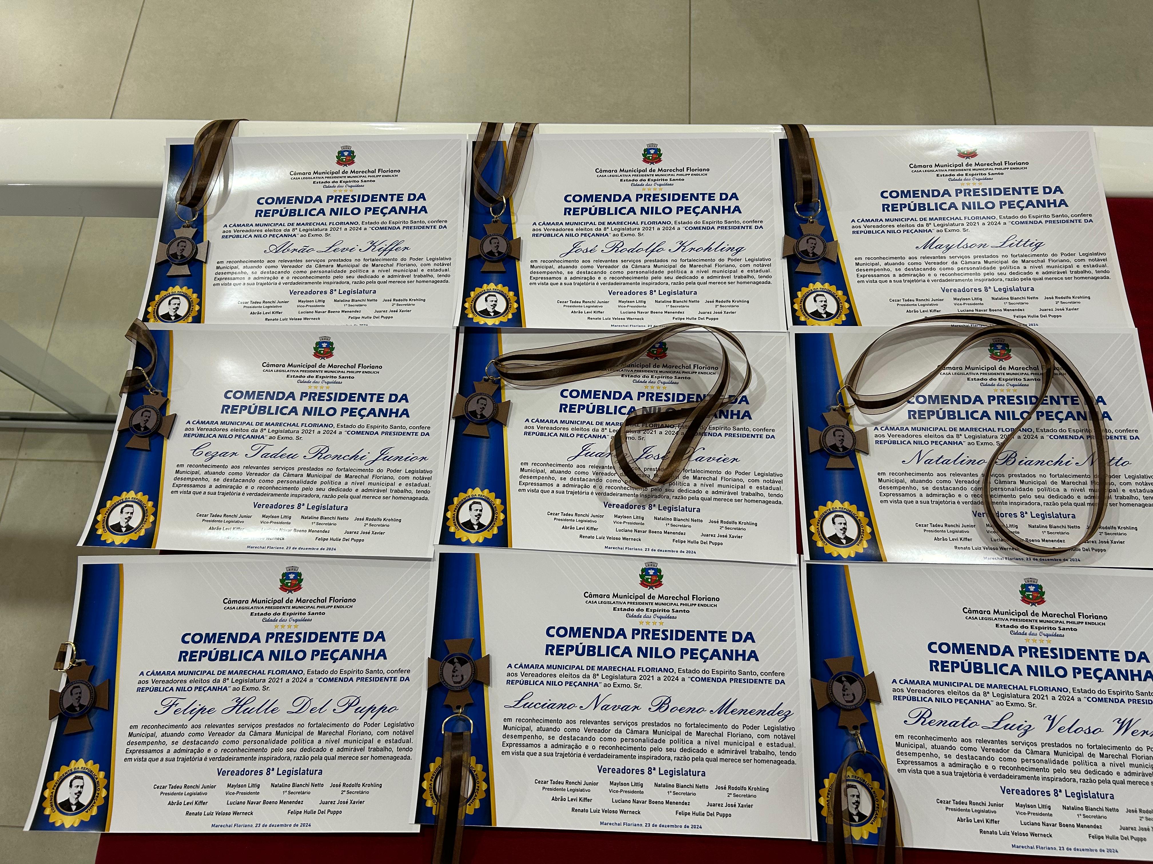 Câmara de Marechal Floriano presta homenagem à seus Vereadores com Comenda Nilo Peçanha 