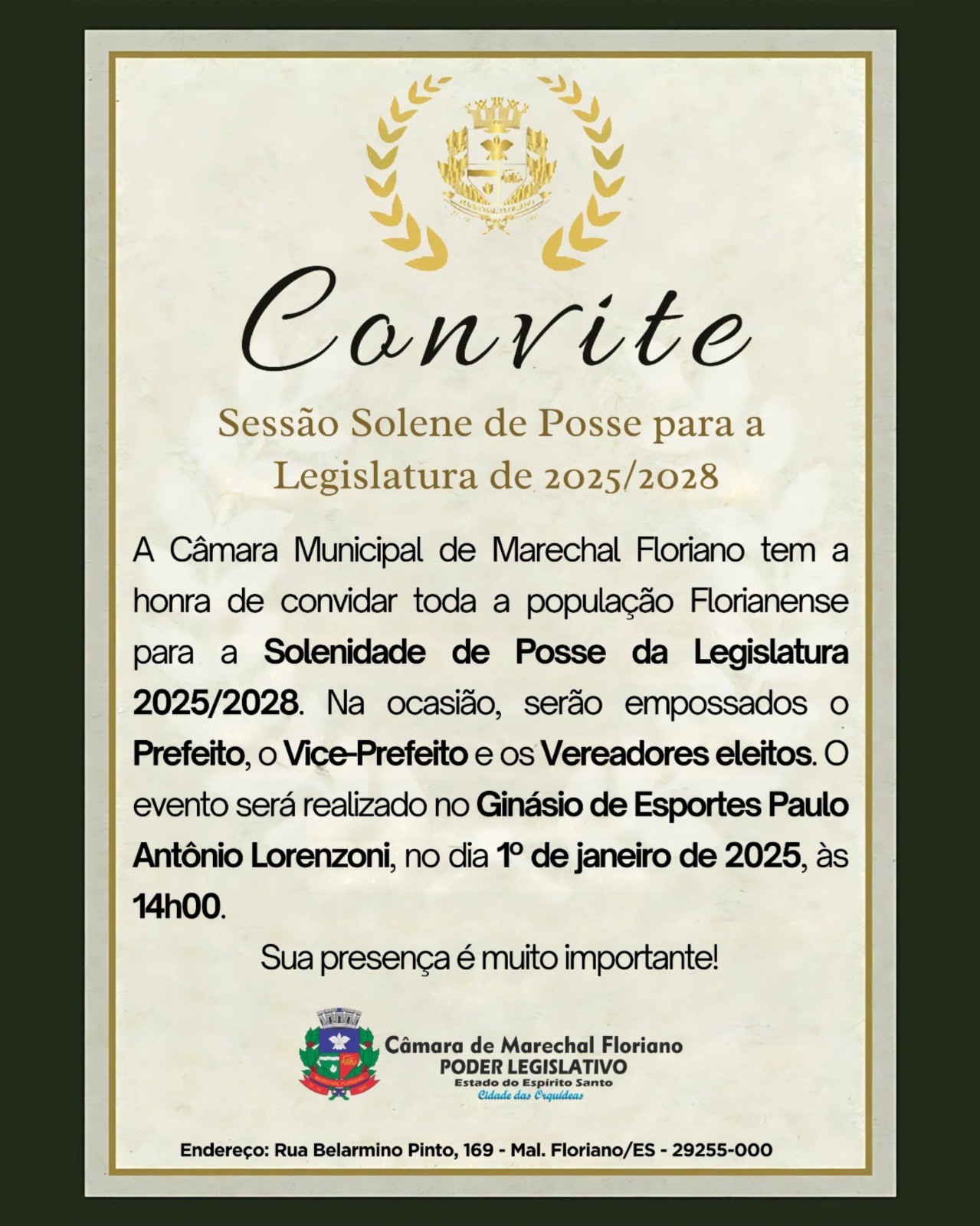 Convite para a Sessão Solene de Posse da Legislatura 2025/2028.