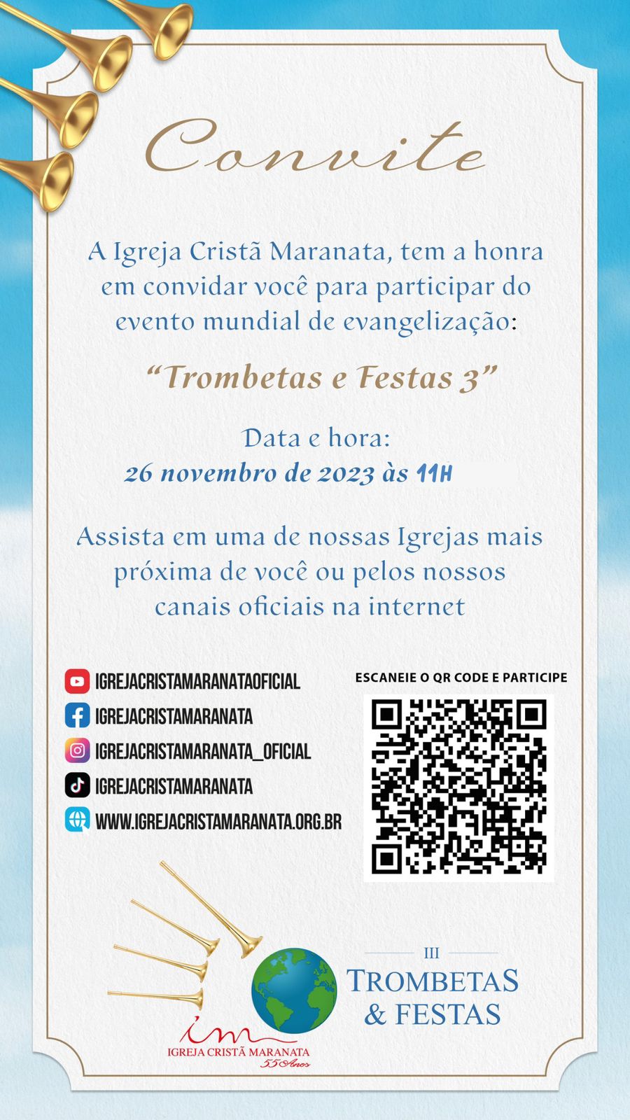  🎺🌍 Convite Especial: "Trombetas e Festas 3" - Um Evento Mundial de Evangelização! 🌟