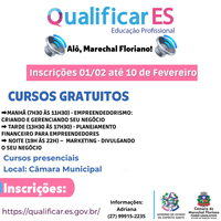 Câmara de Marechal Floriano em parceria com o Qualificar ES disponibiliza cursos profissionalizantes.
