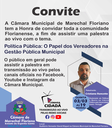 Câmara Municipal de Marechal Floriano realiza palestra ao vivo com o tema. “Política Pública: O Papel dos Vereadores na Gestão Pública Municipal”.